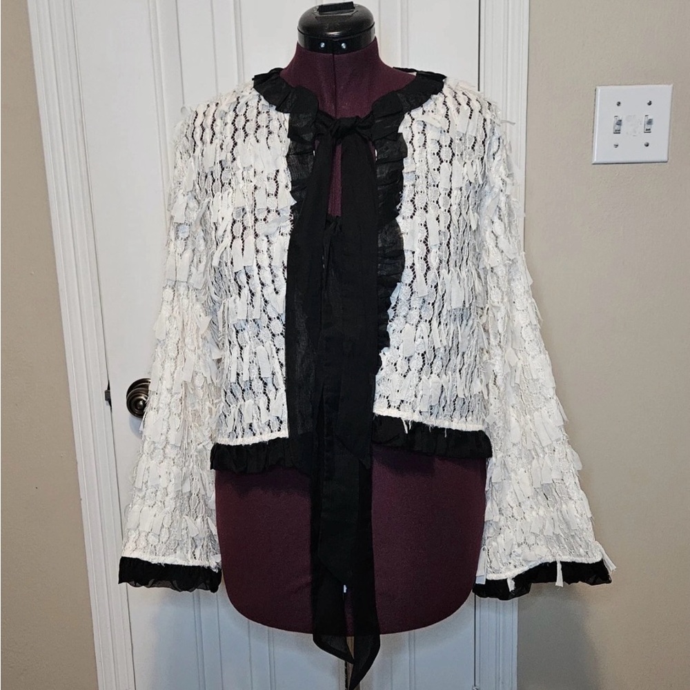 Zara White and Black Lace Cardigan